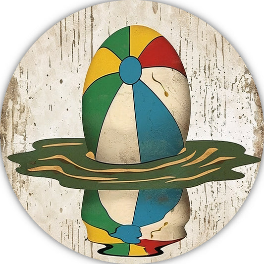 Vintage Strandbal in Levendige Kleuren aluminium muurcirkel