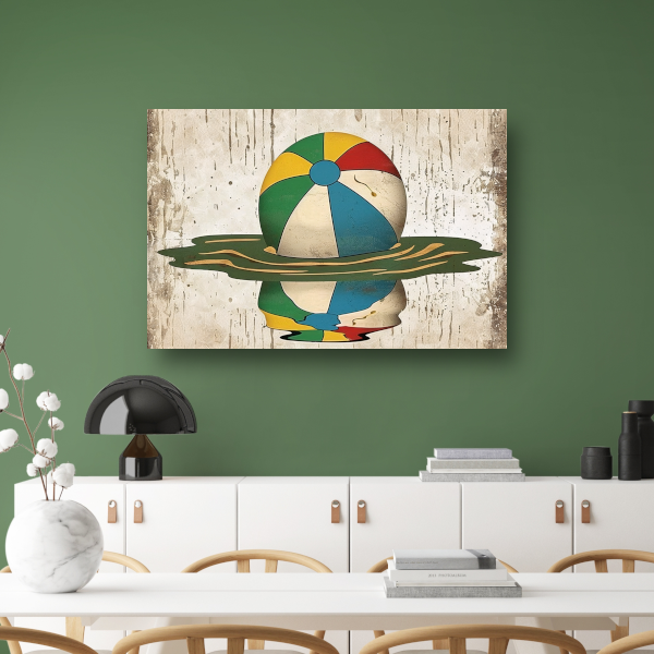 Vintage Strandbal in Levendige Kleuren poster