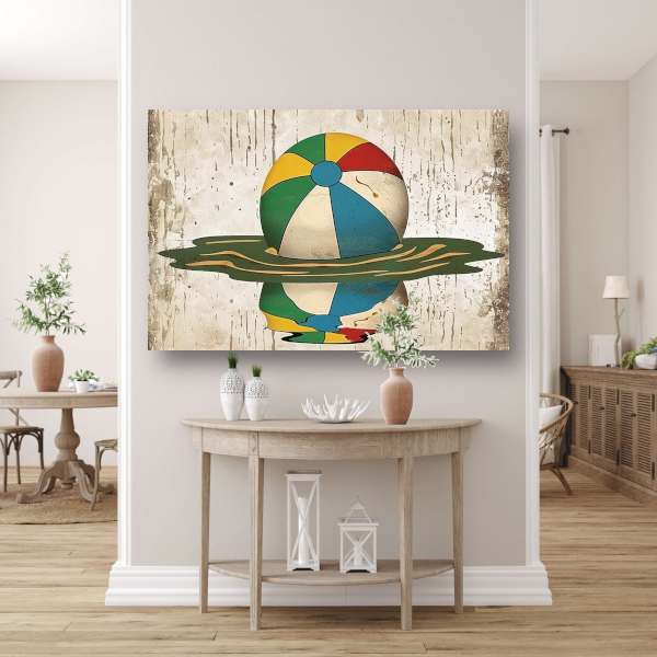 Vintage Strandbal in Levendige Kleuren poster