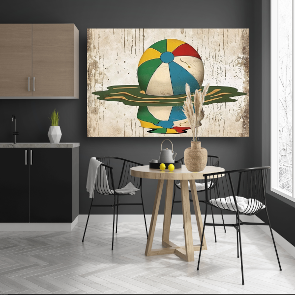 Vintage Strandbal in Levendige Kleuren poster