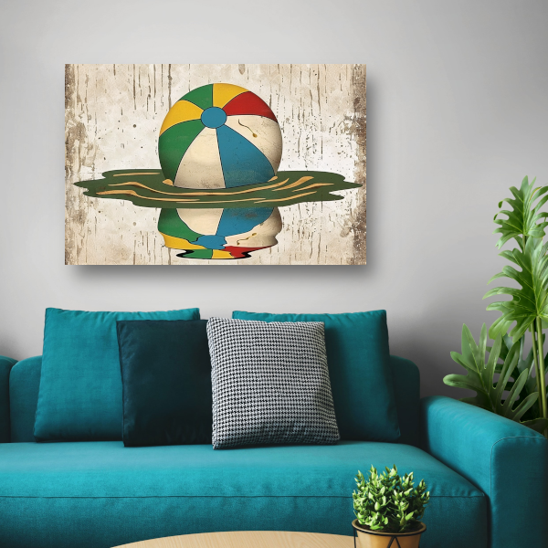 Vintage Strandbal in Levendige Kleuren poster