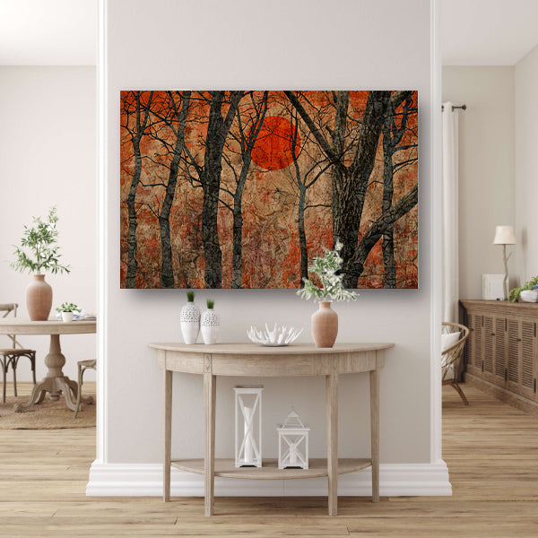 Avondzon door bomen canvas