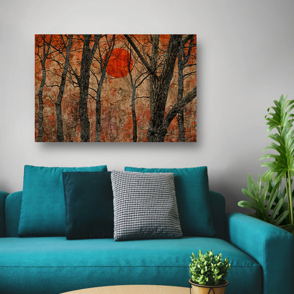 Avondzon door bomen canvas