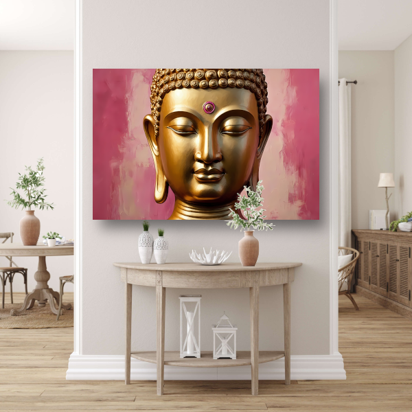 Serene Gouden Boeddha met Roze Achtergrond canvas
