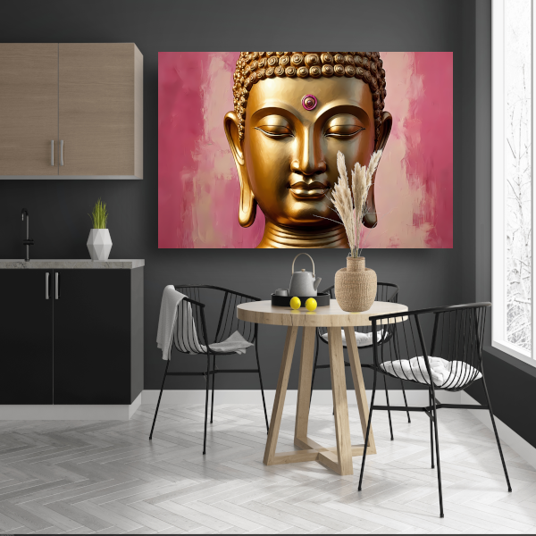 Serene Gouden Boeddha met Roze Achtergrond canvas