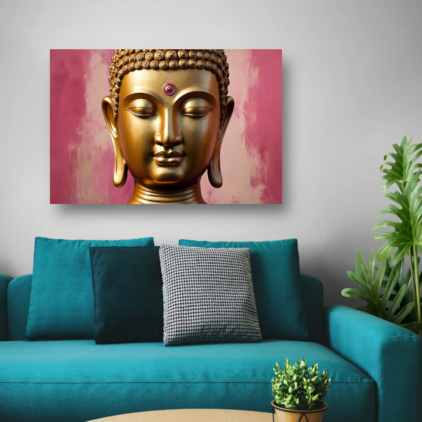 Serene Gouden Boeddha met Roze Achtergrond canvas