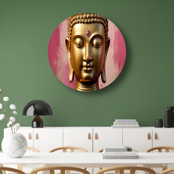 Serene Gouden Boeddha met Roze Achtergrond forex muurcirkel