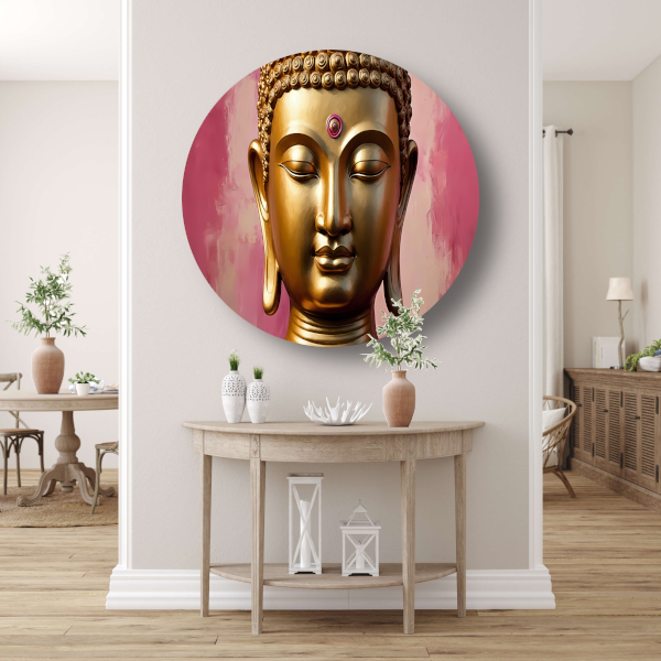 Serene Gouden Boeddha met Roze Achtergrond forex muurcirkel
