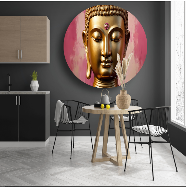 Serene Gouden Boeddha met Roze Achtergrond forex muurcirkel
