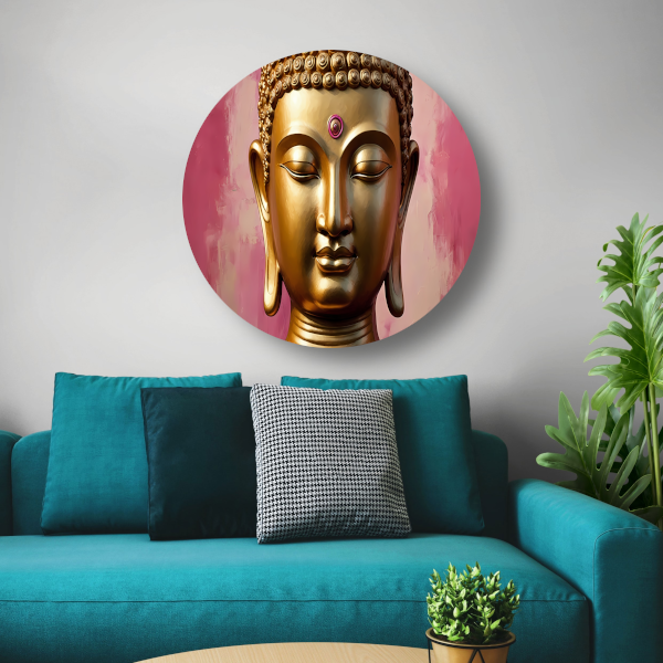 Serene Gouden Boeddha met Roze Achtergrond forex muurcirkel