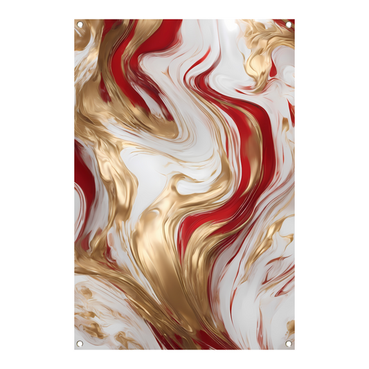 Gouden en Rode Abstracte Vloeibaarheid tuinposter