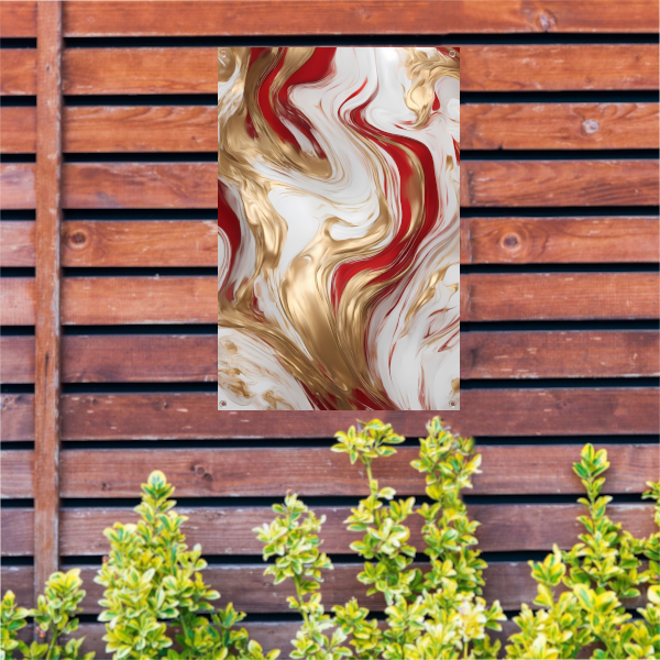 Gouden en Rode Abstracte Vloeibaarheid tuinposter
