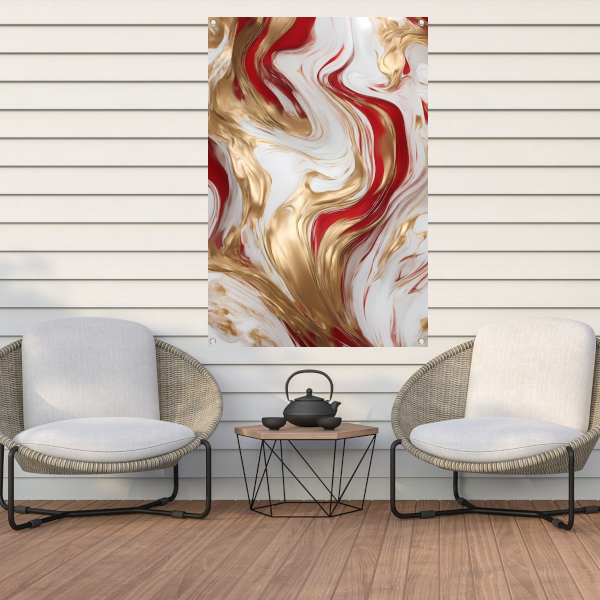 Gouden en Rode Abstracte Vloeibaarheid tuinposter