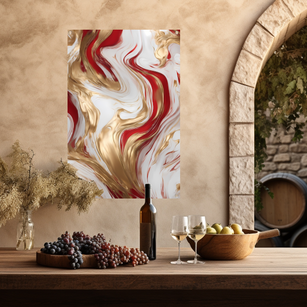Gouden en Rode Abstracte Vloeibaarheid tuinposter