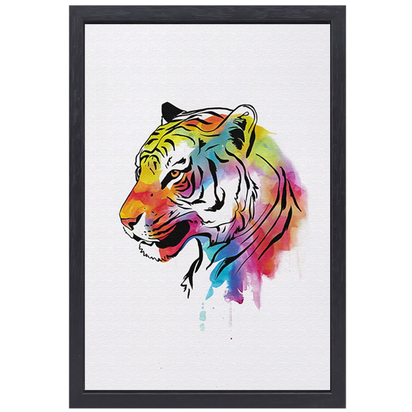 Expressieve Kleurrijke Tijger Line Art canvas met baklijst