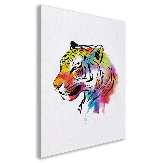Expressieve Kleurrijke Tijger Line Art canvas