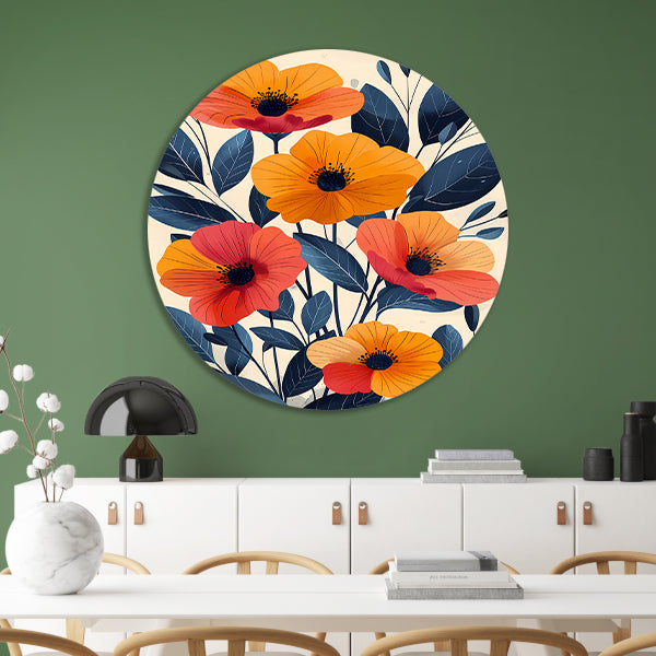 Levendige Illustratie van Kleurrijke Bloemen en Bladeren forex muurcirkel