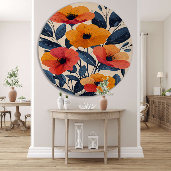 Levendige Illustratie van Kleurrijke Bloemen en Bladeren forex muurcirkel