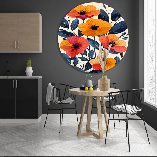 Levendige Illustratie van Kleurrijke Bloemen en Bladeren forex muurcirkel