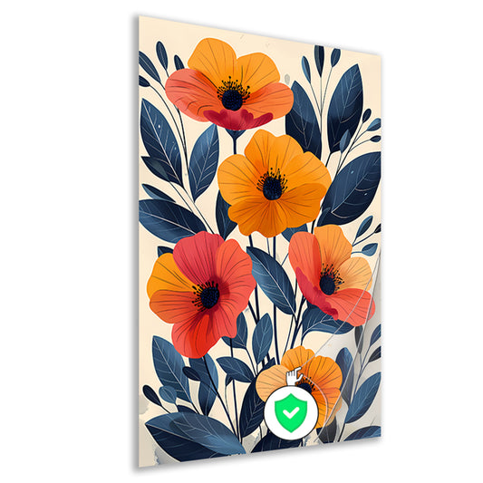 Levendige Illustratie van Kleurrijke Bloemen en Bladeren poster