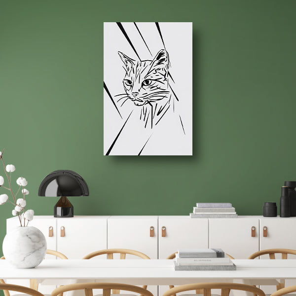 Minimalistische zwart-witte kat in lijnen poster