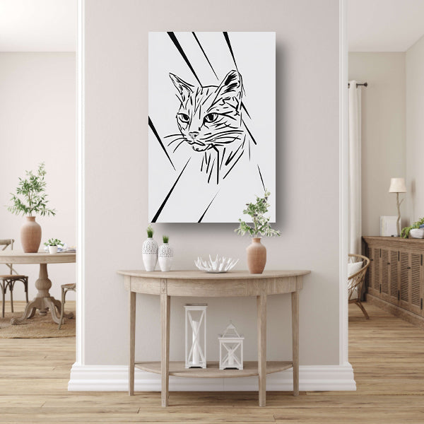 Minimalistische zwart-witte kat in lijnen poster