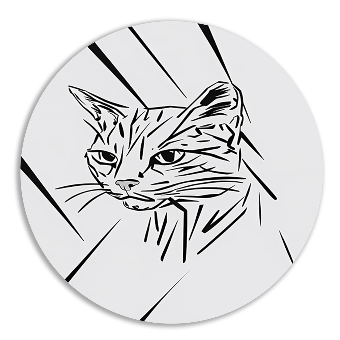 Minimalistische zwart-witte kat in lijnen forex muurcirkel