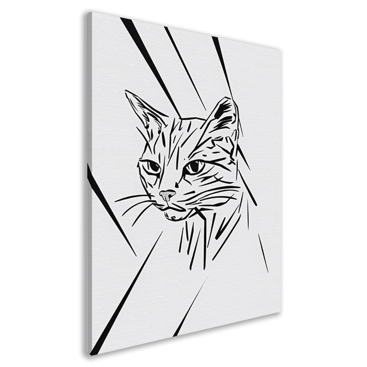 Minimalistische zwart-witte kat in lijnen canvas