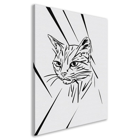 Minimalistische zwart-witte kat in lijnen canvas