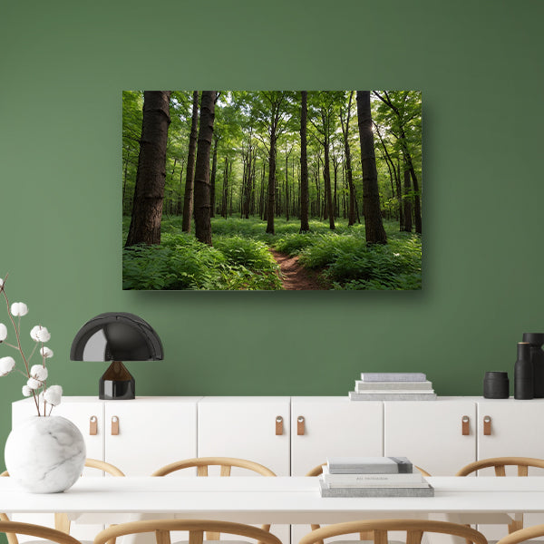 Prachtig groen bos op zonnige dag poster