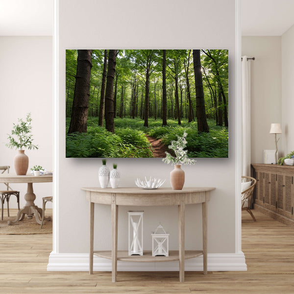 Prachtig groen bos op zonnige dag poster