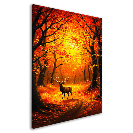 Hert in kleurrijk herfstbos met bladeren canvas
