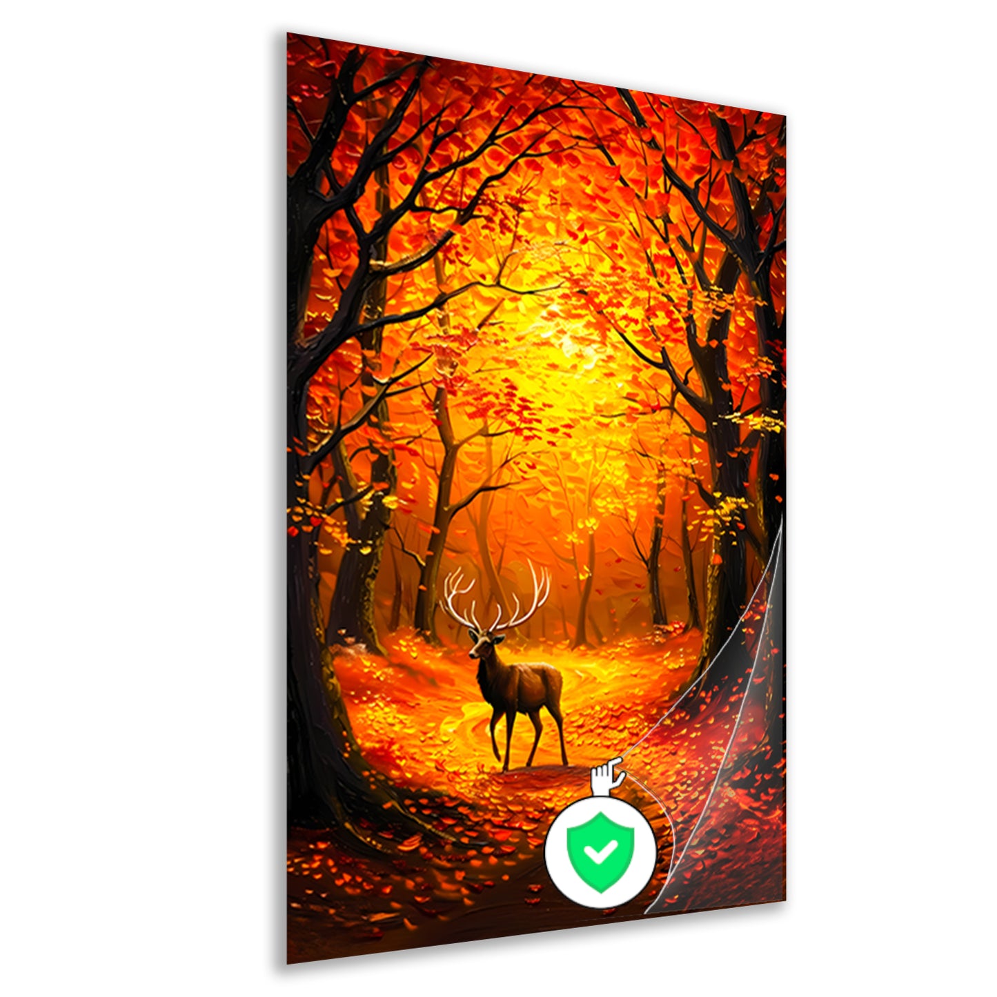 Hert in kleurrijk herfstbos met bladeren poster