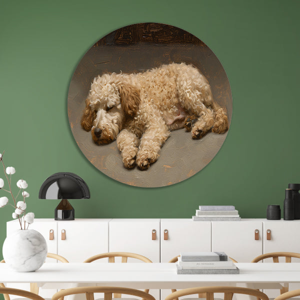 Schilderij van slapende hond in impressionistische stijl forex muurcirkel