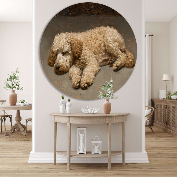 Schilderij van slapende hond in impressionistische stijl forex muurcirkel