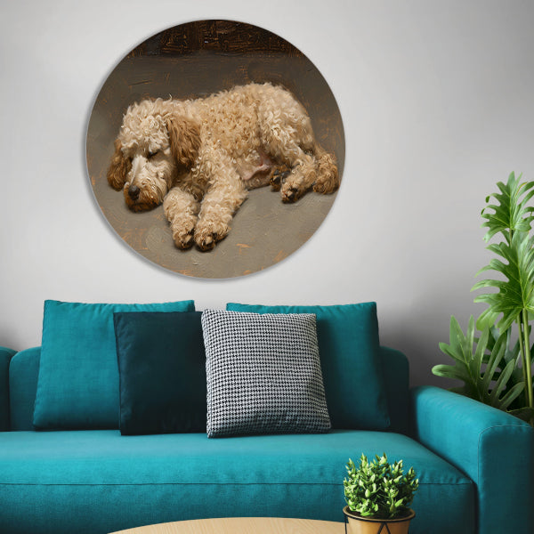 Schilderij van slapende hond in impressionistische stijl forex muurcirkel