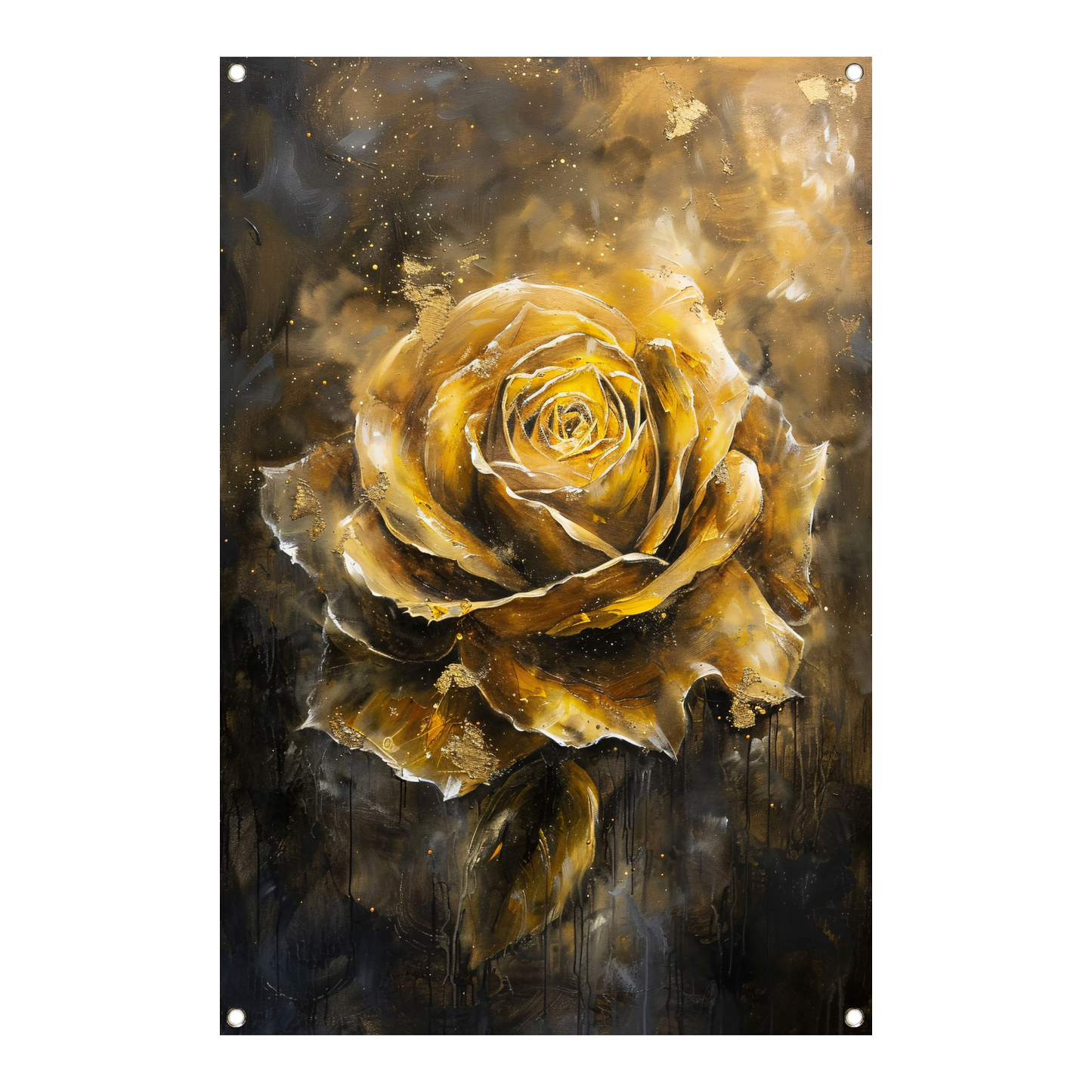 Majestueuze Gouden Roos op Donkere Abstracte Achtergrond tuinposter