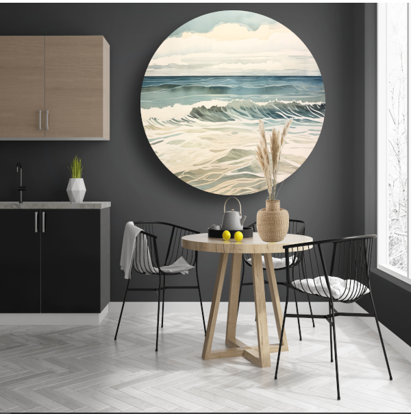 Schilderij van woeste golven op zee aluminium muurcirkel