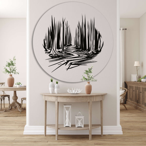 Zwart-wit lijnenspel op canvas aluminium muurcirkel