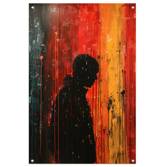 Abstract regenachtige dag met eenzame figuur tuinposter