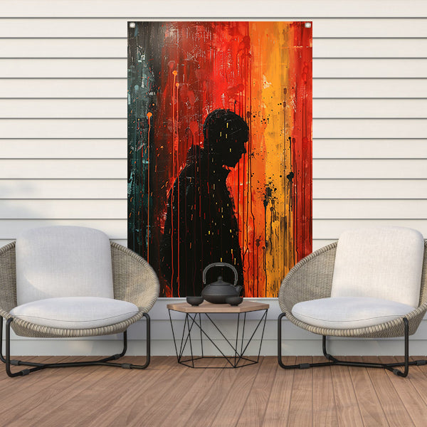 Abstract regenachtige dag met eenzame figuur tuinposter