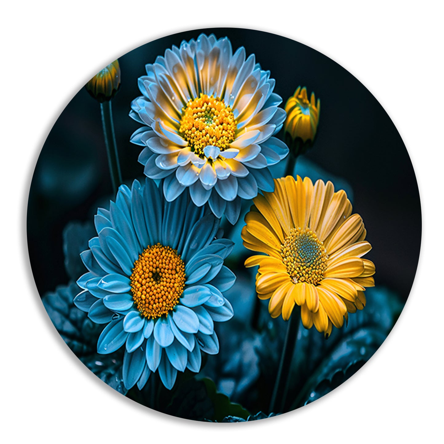 Levendige bloemen in kleurrijk contrast forex muurcirkel