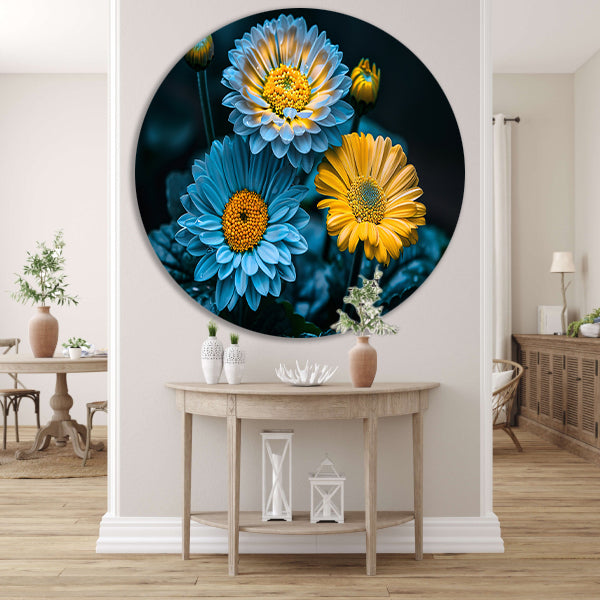 Levendige bloemen in kleurrijk contrast forex muurcirkel