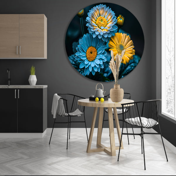 Levendige bloemen in kleurrijk contrast forex muurcirkel
