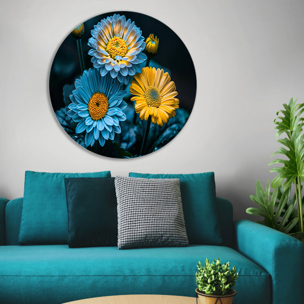Levendige bloemen in kleurrijk contrast forex muurcirkel