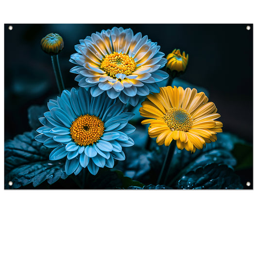 Levendige bloemen in kleurrijk contrast   tuinposter