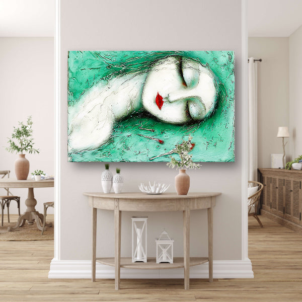 Dromerig surrealistisch vrouwelijk portret met bloemen canvas