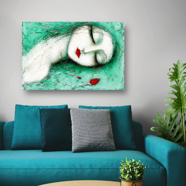 Dromerig surrealistisch vrouwelijk portret met bloemen canvas