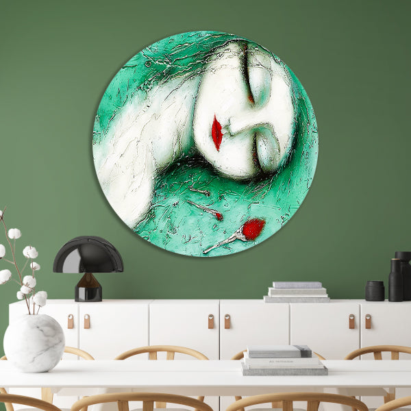 Dromerig surrealistisch vrouwelijk portret met bloemen forex muurcirkel