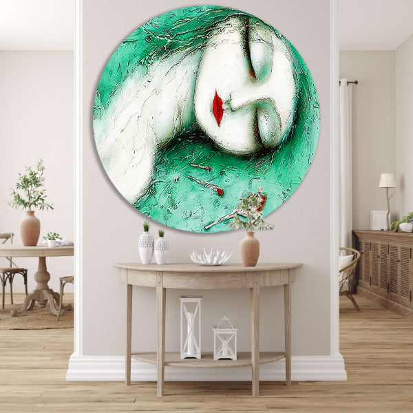 Dromerig surrealistisch vrouwelijk portret met bloemen forex muurcirkel